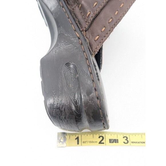 Born BOC Brown Leather Heeled Wedge Slip On Buckle Accent Mule Clog Shoes Size 9 - Picture 11 of 11